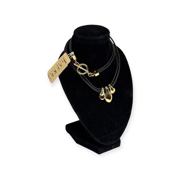 new Ralph Lauren 𒀭 Multi Strand Choker with 3 Briolette Pendants 𒀭Black Gold - Picture 3 of 16